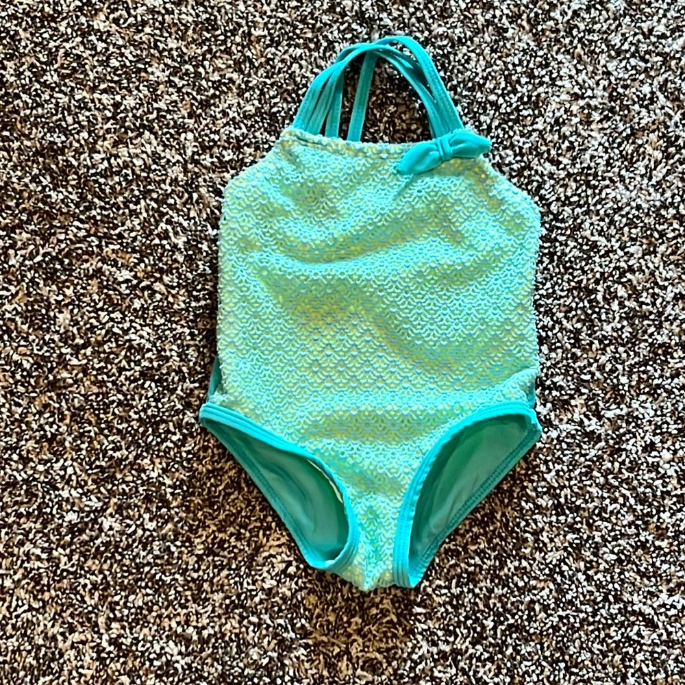 Koala Kids 6-9 Months Light Blue Crochet One Piece Bathing Suit